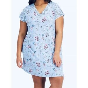 Charter Club Women's Lace-Trim Floral Chemise XL Rain Dance Floral Blue